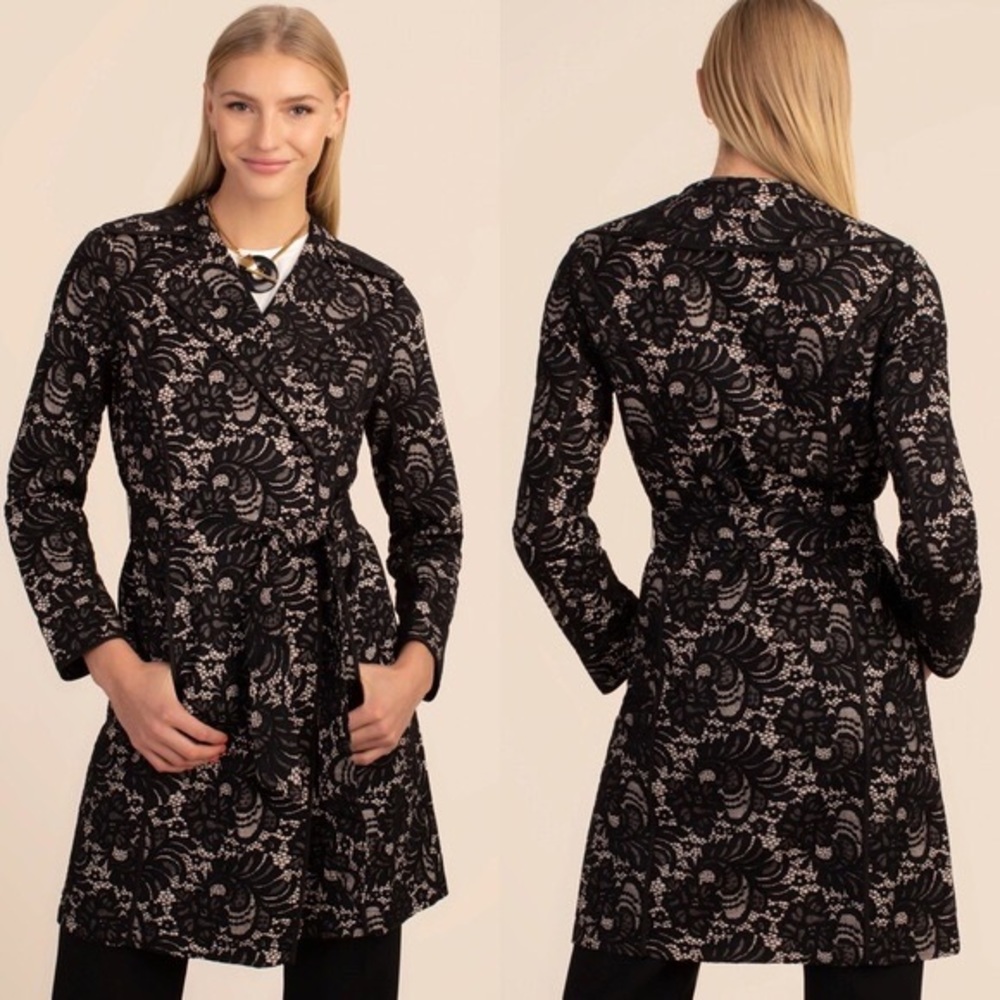 Trina Turk black lace trench coat